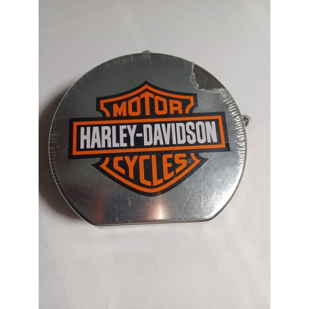 Harley-Davidson Limited Edition Round Toffee Tin Carrying Case Silver Black Logo